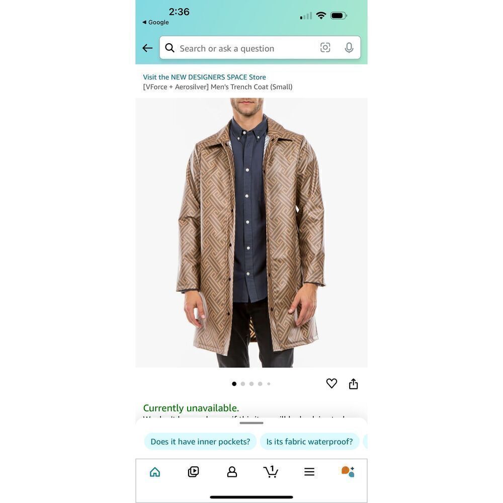 NWT V Force Collection By New Designer Space MEN'S URBANE COAT GEOMETRIC PRINT S